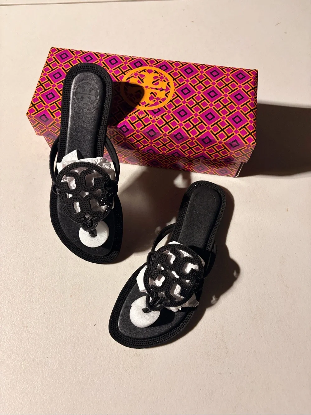Tory Burch Black Miller Logo Jelly Thong Sandals